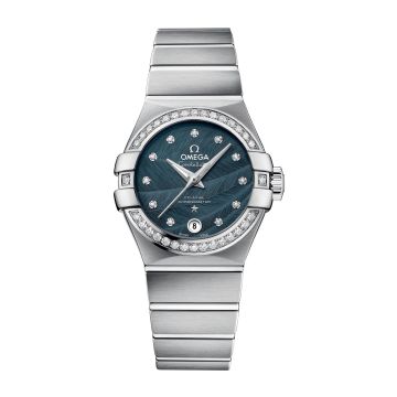 Omega Constellation Co-Axial 27 Brushed Stainless Steel / Diamond / Blue Feather