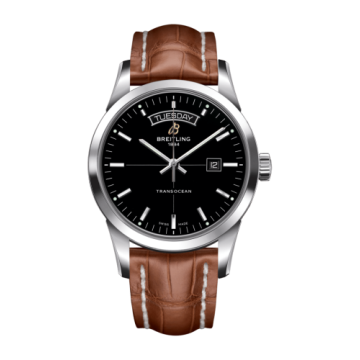 Breitling Transocean Day & Date Stainless Steel / Black / Croco / Folding