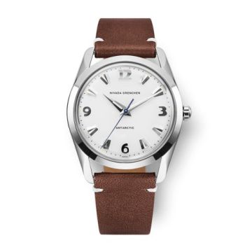 Nivada Grenchen Antarctic 35 White - White Luminova / Stainless Steel / Brown - White