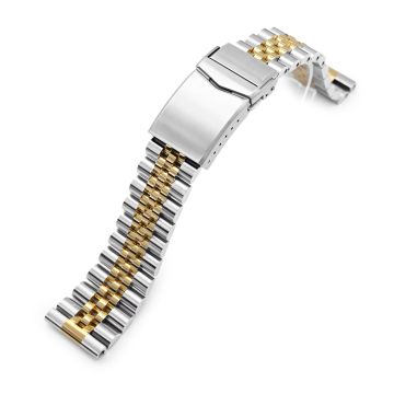 Super-J Louis Watch Band Straight End, 316L Stainless Steel Two Tone IP Gold V-Clasp - 22mm