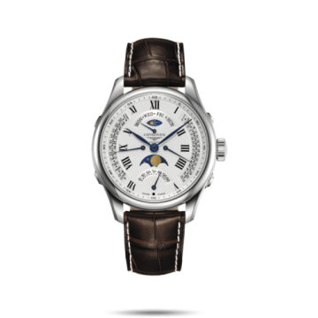 Longines Master Collection 41 Retrograde Moonphase Stainless Steel / Silver-Roman / Alligator XL