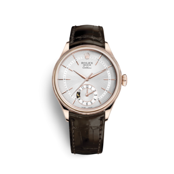 Rolex Cellini Dual Time Everose / Silver / Alligator Brown