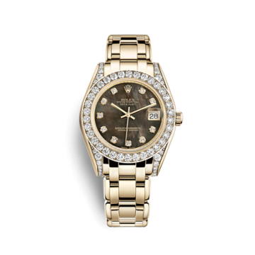 Rolex Datejust Pearlmaster 34 Yellow Gold Diamond Shoulders Black Mother of Pearl Diamonds