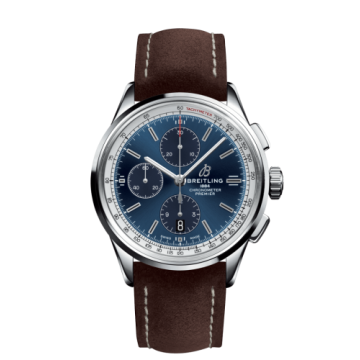 Breitling Premier Chronograph 42 Stainless Steel / Blue / Nubuck Brown / Tang