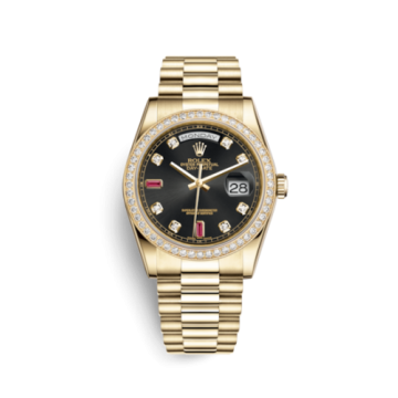 Rolex Day-Date 36 Yellow Gold Diamonds / President / Black Diamonds Rubies