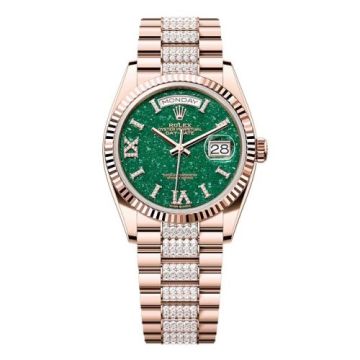 Rolex Day-Date 36 Everose Gold - Fluted  / Green Aventurine / President - Diamond