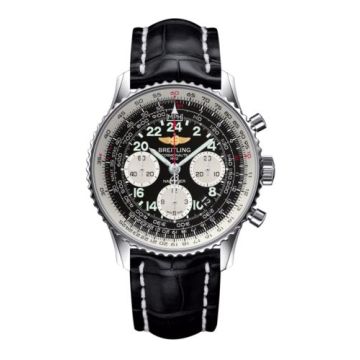 Breitling Cosmonaute Stainless Steel / Black  / Croco
