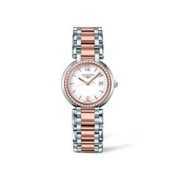 Longines PrimaLuna Quartz 30 Stainless Steel / Pink Gold / Diamond / White / Bracelet