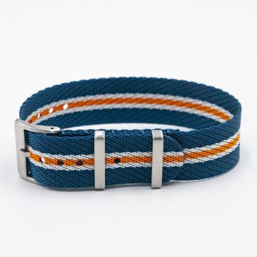 Twill Blue, White, Orange Stripe Watch Strap - 20mm