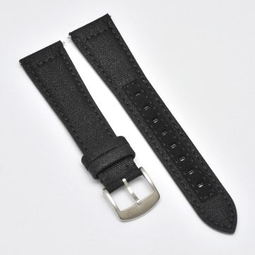 Recycled Waxed Canvas Coal Black Watch Strap - 20mm