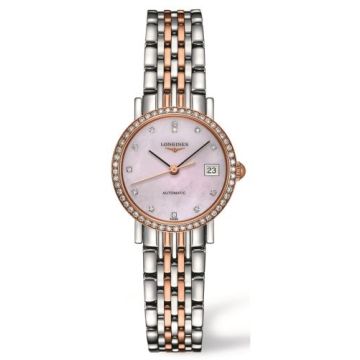 Longines Elegant Collection 25.5 Automatic Stainless Steel / Red Gold / Diamond / Pink MOP