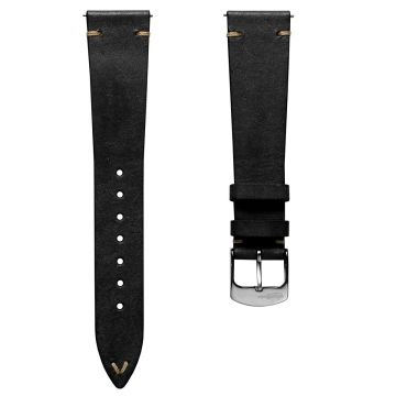 Badalassi Carlo Pueblo V-Stitch Genuine Italian Leather Watch Strap - Black - 20mm