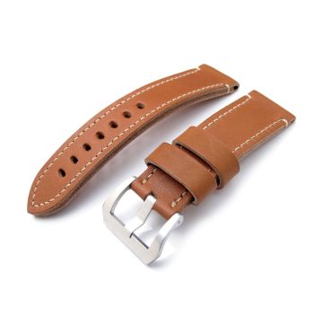 MiLTAT Cashmere Calf Tan Color Watch Strap, Beige Hand Stitches - 10mm