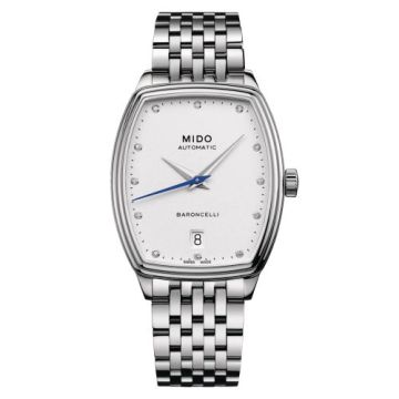 Mido Baroncelli Tonneau Lady Stainless Steel / White - Diamond / Bracelet