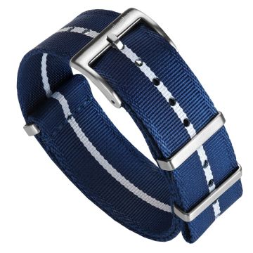 WatchGecko Signature Military Nylon Watch Strap - Blue & White - 21mm