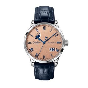 Glashütte Original Senator Excellence Panorama Date Moonphase Stainless Steel / Frosted Copper / Alligator - Pin