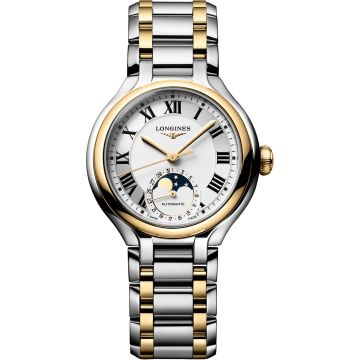 Longines PrimaLuna 34 Automatic Moonphase Stainless Steel - Yellow Gold / Silver - Roman / Bracelet