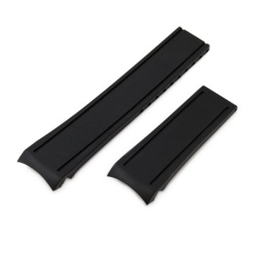 20mm Crafter Blue - Black Rubber Curved Lug Watch Band compatible with Seiko MM300 Prospex Marinemaster SBDX001 - 7mm