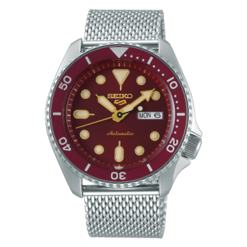 Seiko 5 Sports Suits Style Stainless Steel / Red / Mesh