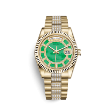 Rolex Day-Date 36 Yellow Gold Fluted / President Diamonds / Green Jade Carousel