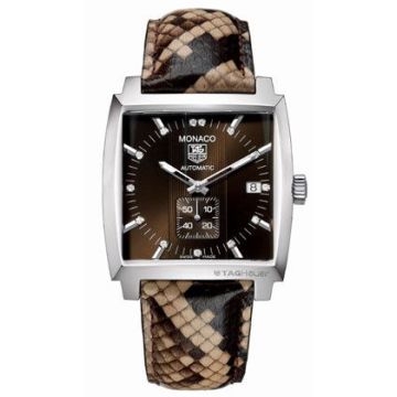 TAG Heuer Monaco Automatic Stainless Steel / Brown - Diamond / Python