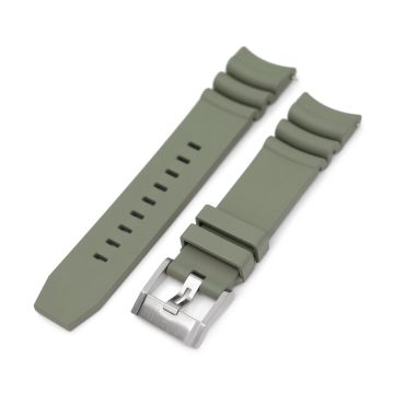 Q.R. Firewave Resilient Curved End FKM rubber Watch Strap, Ash Green 22mm - 15mm