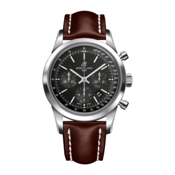 Breitling Transocean Chronograph Stainless Steel / Black / Calf / Pin