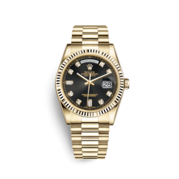 Rolex Day-Date 36 Yellow Gold Fluted / President / Black Diamonds