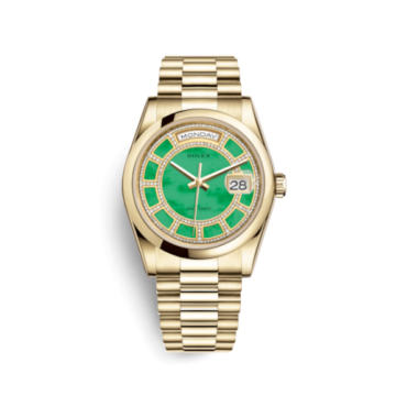 Rolex Day-Date 36 Yellow Gold Domed / President / Green Jade Carousel