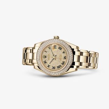 Rolex Datejust Pearlmaster 34 Yellow Gold Double Diamond Paved Roman