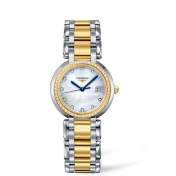 Longines PrimaLuna Quartz 30 Stainless Steel / Yellow Gold / Diamond / MOP / Bracelet