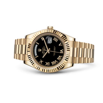 Rolex Day-Date II Yellow Gold Fluted Black Roman