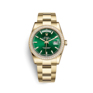 Rolex Day-Date 36 Yellow Gold Diamonds / Oyster / Green
