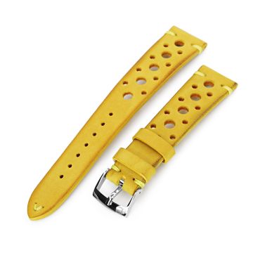 Yellow Nubuck Leather Italian Handmade Racer Watch Band, P Buckle - 10mm