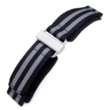 22mm MiLTAT Black & Grey NyJBB Nylon Hoop and loop Fastener Watch Strap, Sandblasted Buckle - 29mm
