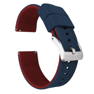 Navy Blue Top Crimson Red Bottom Elite Silicone Watch Band - 21mm