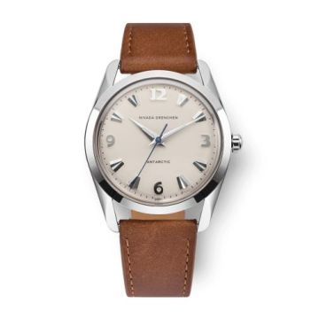Nivada Grenchen Antarctic 35 Eggshell - White Luminova / Stainless Steel / Brown