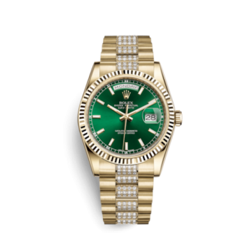 Rolex Day-Date 36 Yellow Gold Fluted / President Diamonds / Green