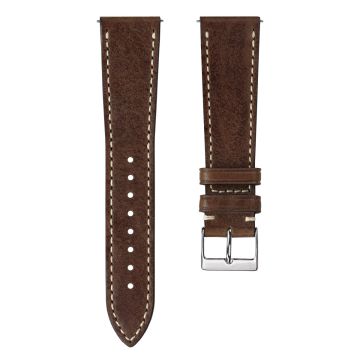 Flat Genuine Leather Watch Strap - Chocolate Brown - 22mm