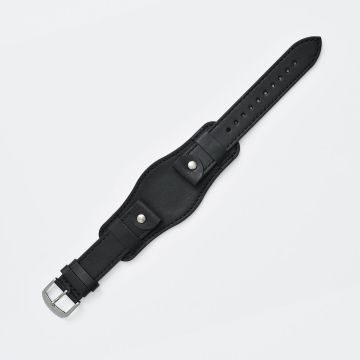 Oiled Leather Onyx Black Bund Watch Strap - 18mm