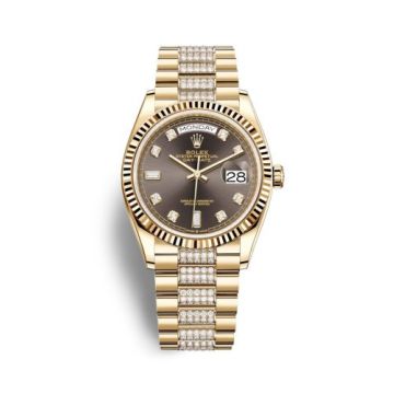 Rolex Day-Date 36 Yellow Gold / Fluted / Dark Grey-Diamond / President-Diamond