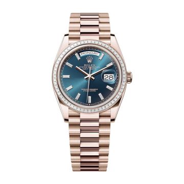 Rolex Day-Date 36 Everose Gold - Baguette / Blue-Green - Baguette / President