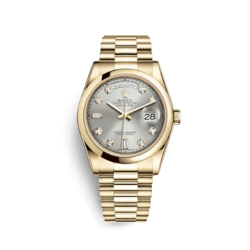 Rolex Day-Date 36 Yellow Gold Domed / President / Silver Diamonds