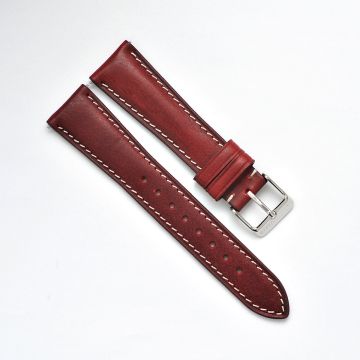 Vintage Veg Tan Embossed Italian Leather Garnet Red Watch Strap with Quick Release - 18mm