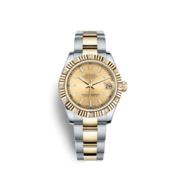 Rolex Datejust 31 Rolesor Yellow Fluted Diamond / Oyster / Champagne