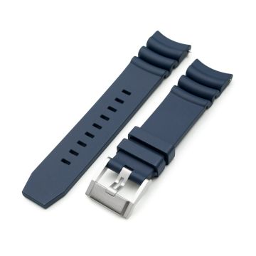 Q.R. Firewave Resilient Curved End FKM rubber Watch Strap, Navy Blue 22mm - 15mm