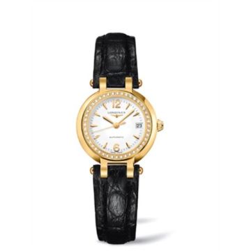 Longines PrimaLuna Automatic 26.5 Yellow Gold Diamond Leather Arabic