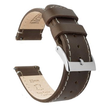 Saddle Brown Leather White Stitching Quick Release Watch Band - 23mm
