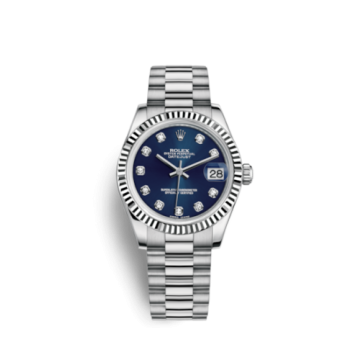 Rolex Datejust 31 White Gold Fluted / President / Blue Diamond
