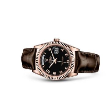 Rolex Day-Date 36 Everose Fluted / Strap / Black